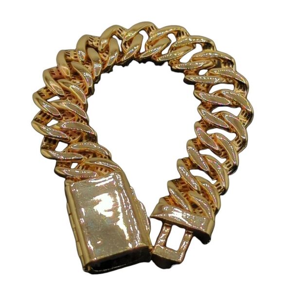 8inch x 20mm 14K Gold Finish Miami Cuban Baguette CZ Bracelet. - Picture 12 of 13